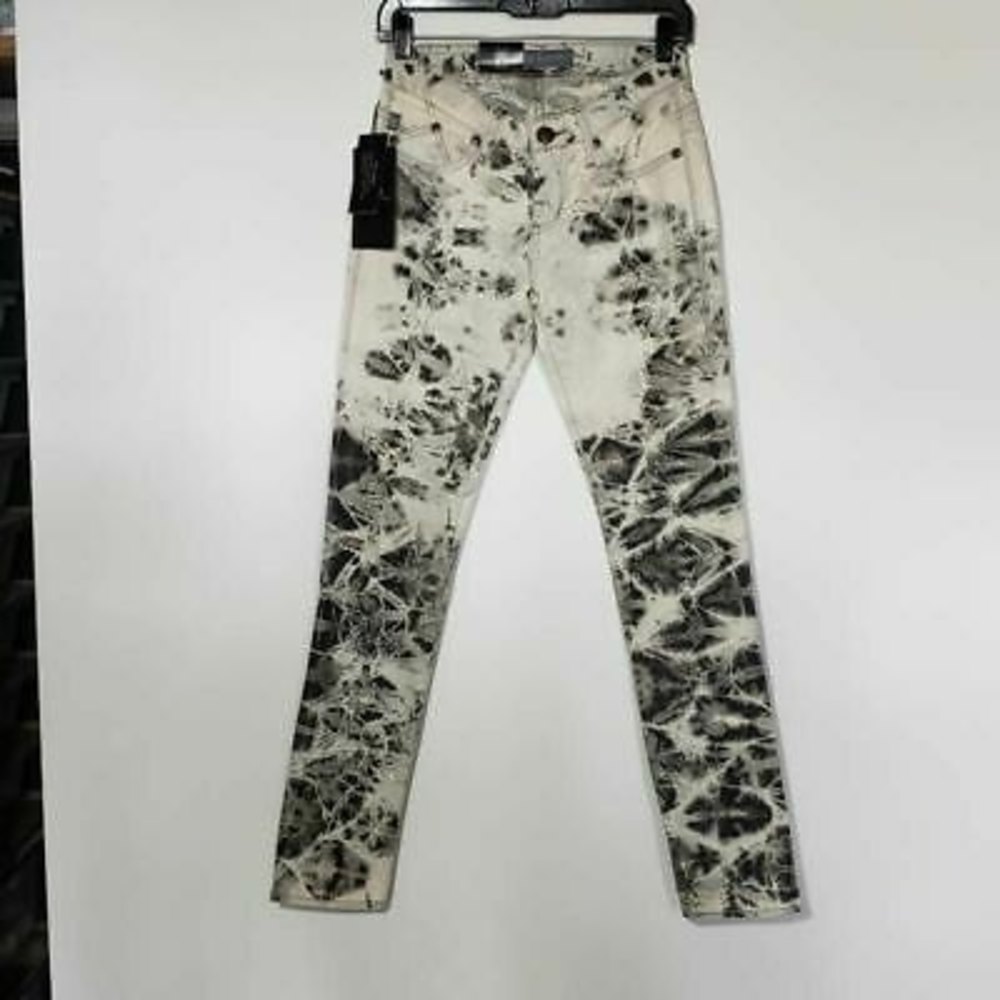 Rock & Republic Womens Berlin Slim‎ Skinny Jeans White Tie Dye Stretch 2 New